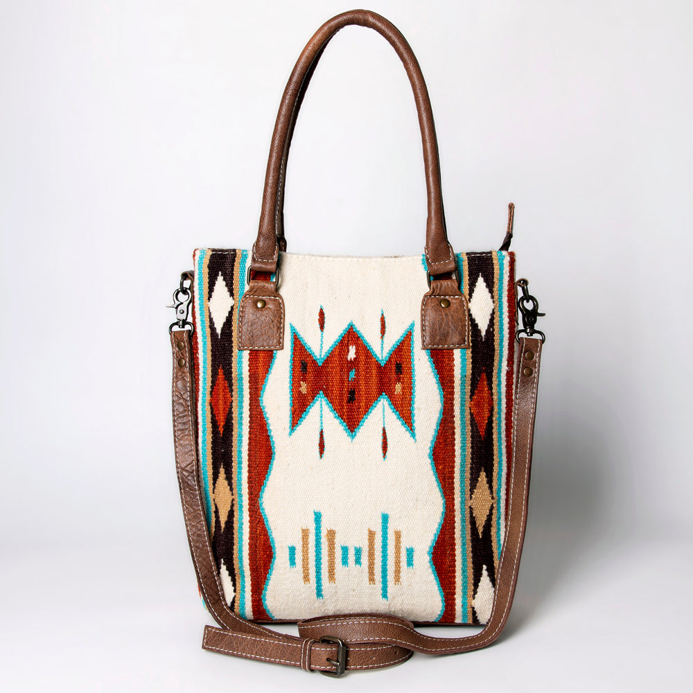 ADBG1003 American Darling Handwoven Saddle Blanket Western Tote Bag Genuine Leather Straps