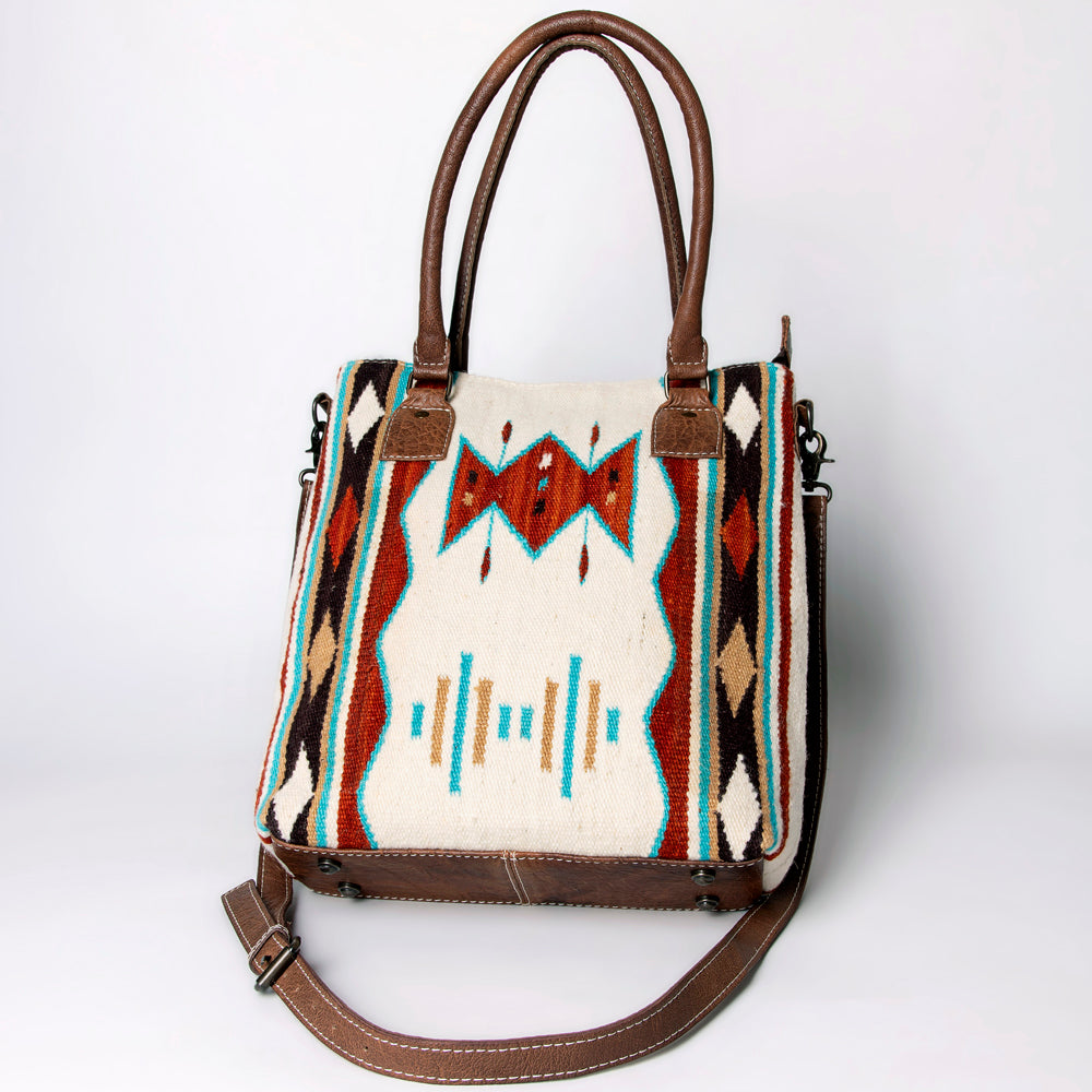 ADBG1003 American Darling Handwoven Saddle Blanket Western Tote Bag Genuine Leather Straps