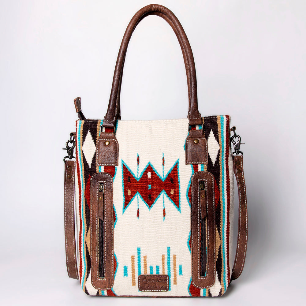 ADBG1003 American Darling Handwoven Saddle Blanket Western Tote Bag Genuine Leather Straps