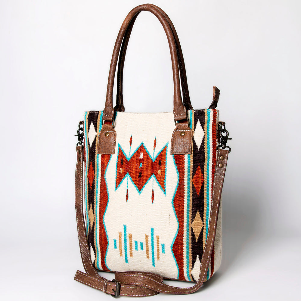 ADBG1003 American Darling Handwoven Saddle Blanket Western Tote Bag Genuine Leather Straps