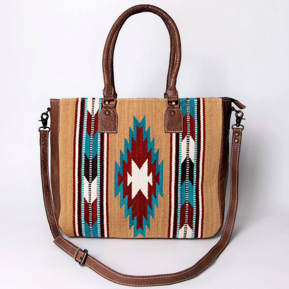 ADBG1005 American Darling Handwoven Saddle Blanket Tote Bag Genuine Leather Trim