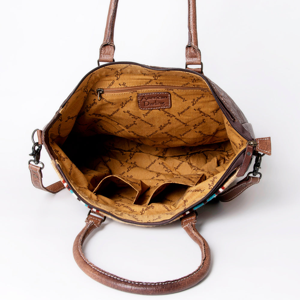 ADBG1005 American Darling Handwoven Saddle Blanket Tote Bag Genuine Leather Trim