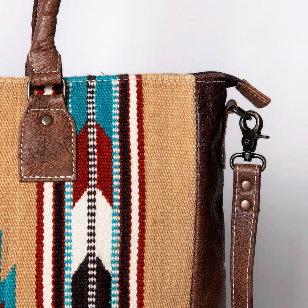 ADBG1005 American Darling Handwoven Saddle Blanket Tote Bag Genuine Leather Trim