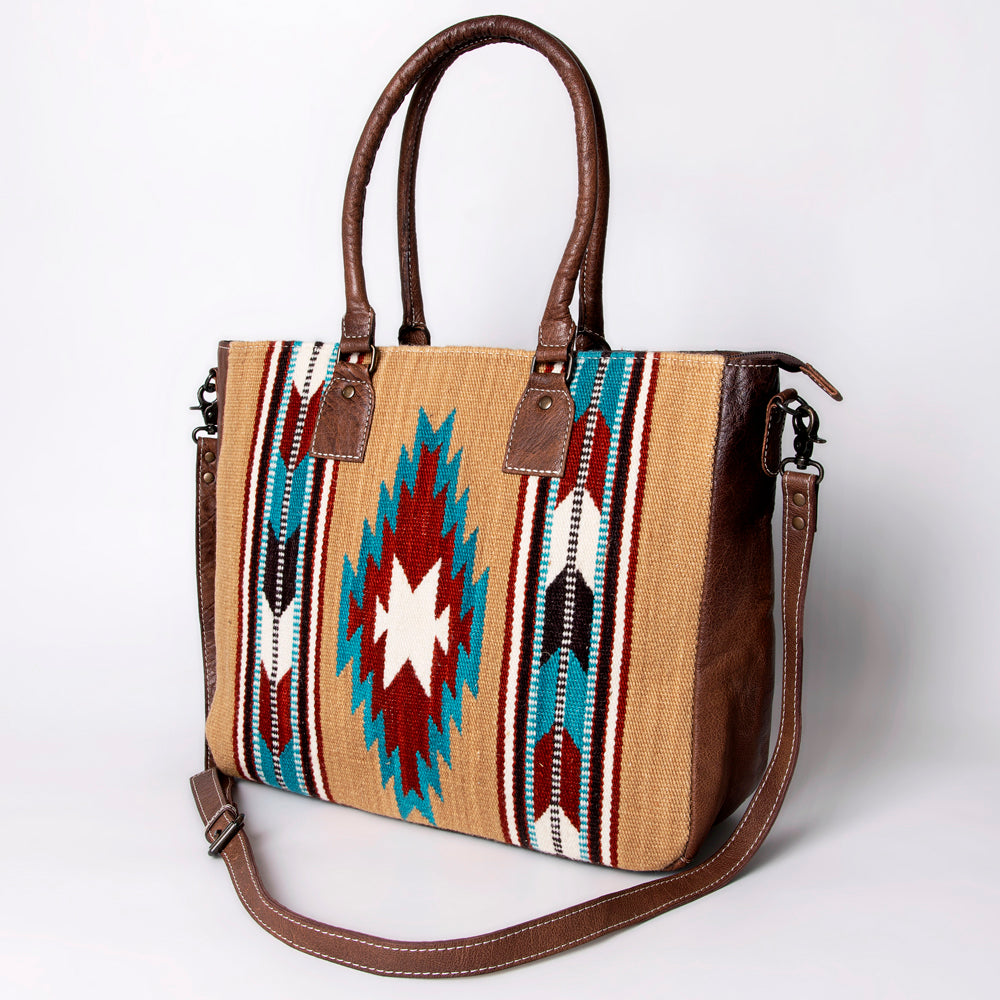 ADBG1005 American Darling Handwoven Saddle Blanket Tote Bag Genuine Leather Trim