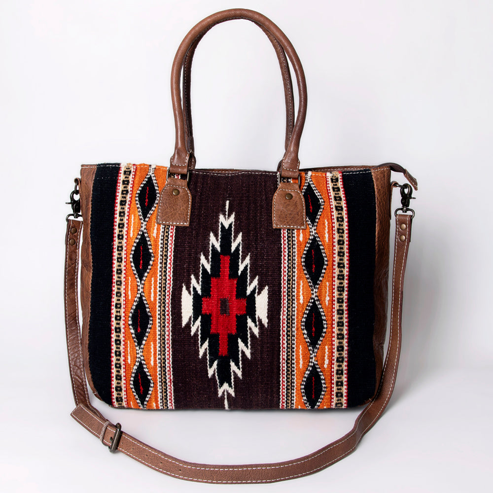 ADBG1005 American Darling Handwoven Saddle Blanket Tote Bag Genuine Leather Trim