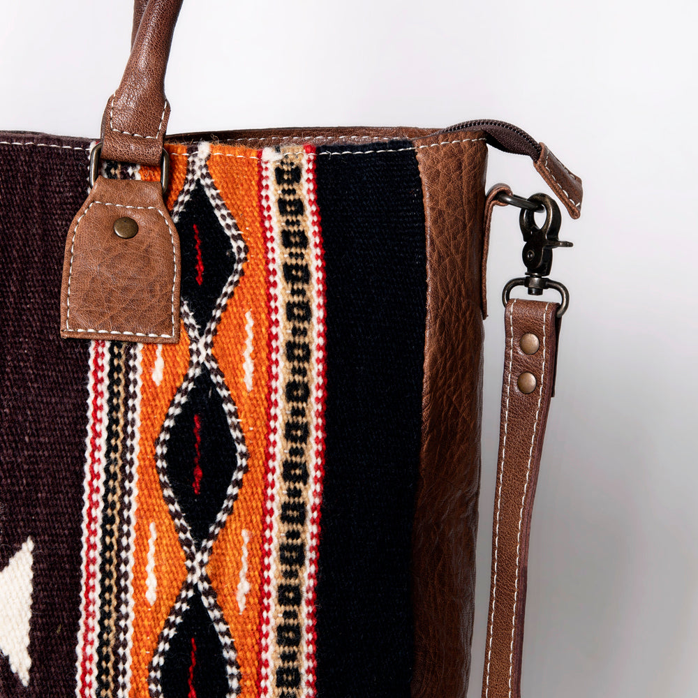 ADBG1005 American Darling Handwoven Saddle Blanket Tote Bag Genuine Leather Trim