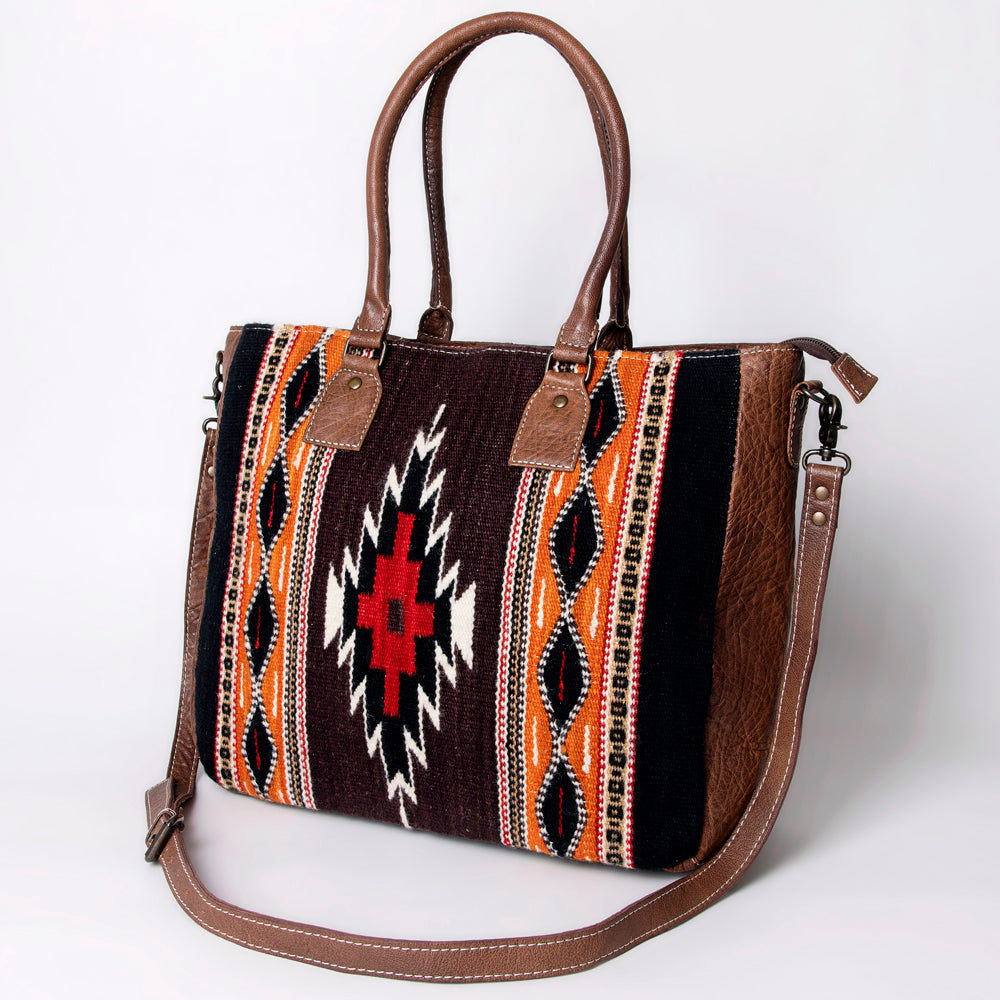ADBG1005 American Darling Handwoven Saddle Blanket Tote Bag Genuine Leather Trim