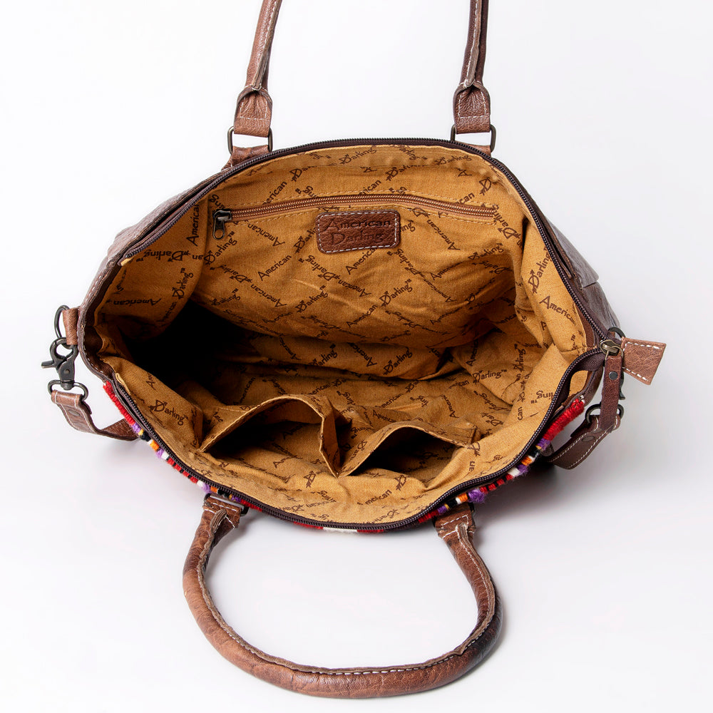 ADBG1005 American Darling Handwoven Saddle Blanket Tote Bag Genuine Leather Trim