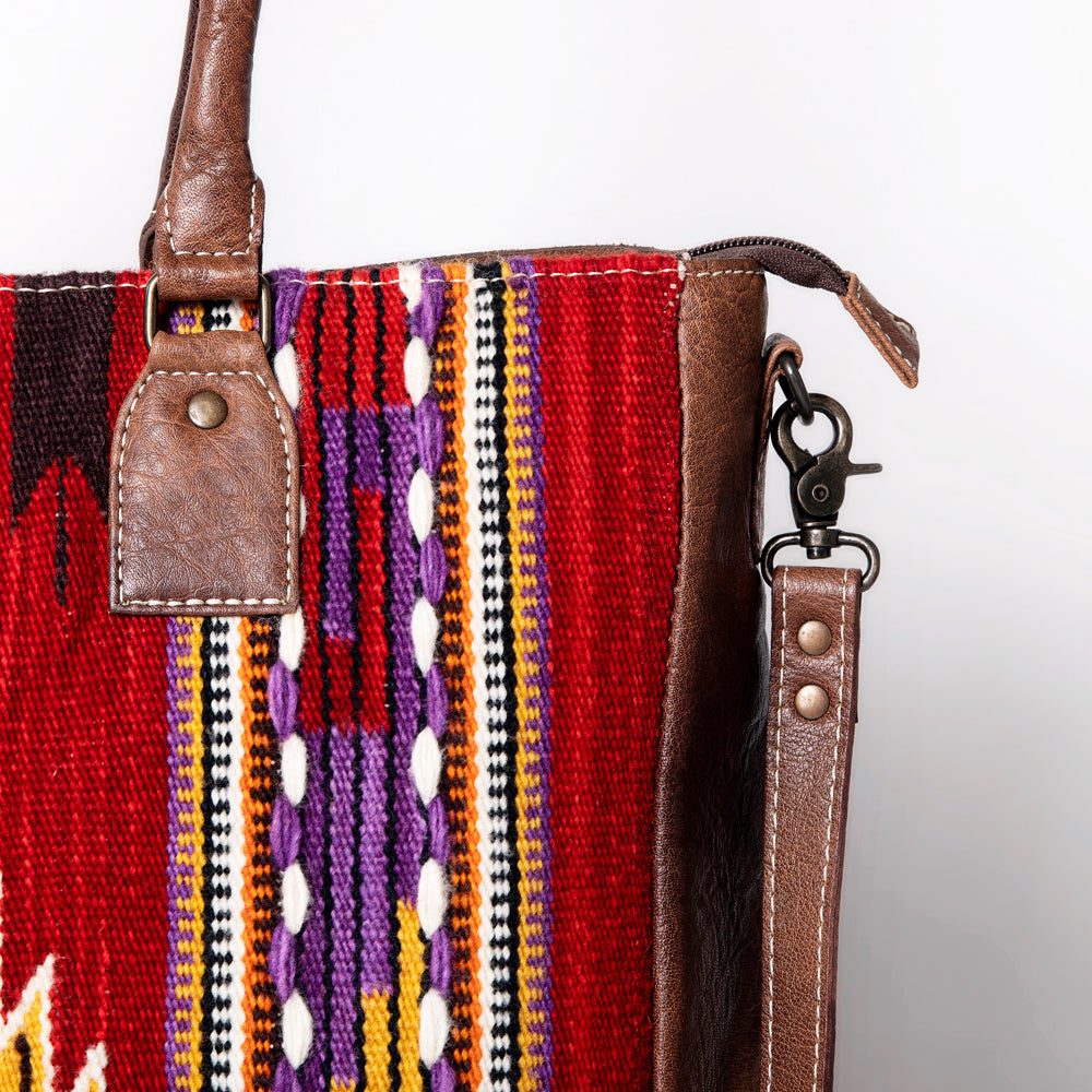 ADBG1005 American Darling Handwoven Saddle Blanket Tote Bag Genuine Leather Trim