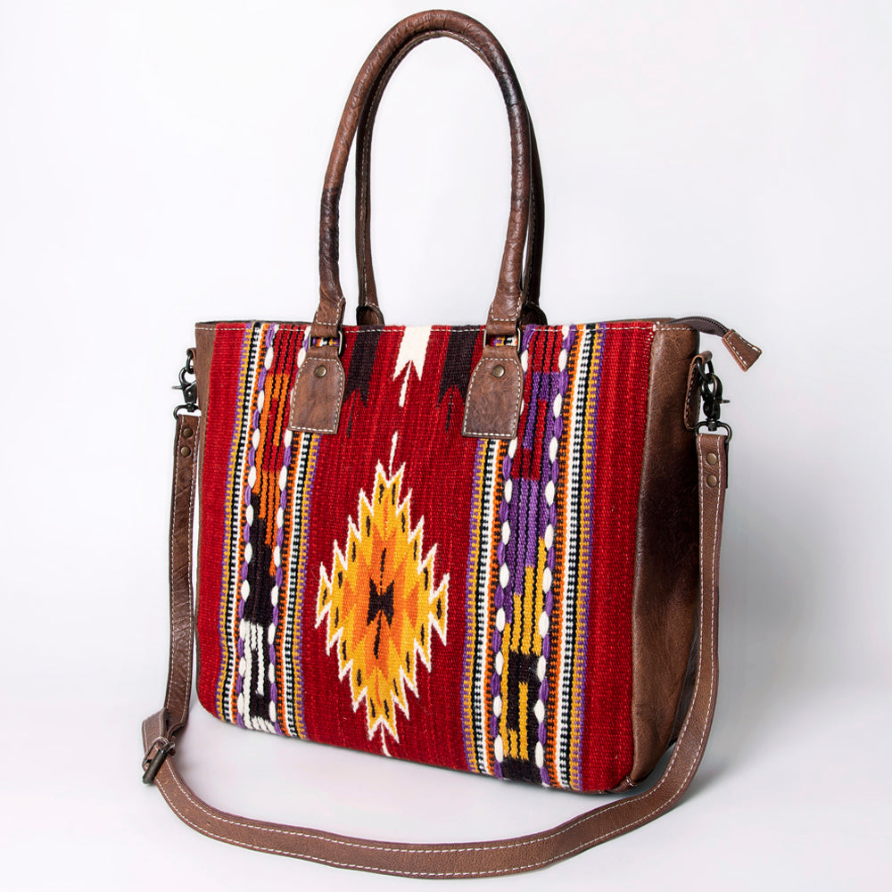 ADBG1005 American Darling Handwoven Saddle Blanket Tote Bag Genuine Leather Trim