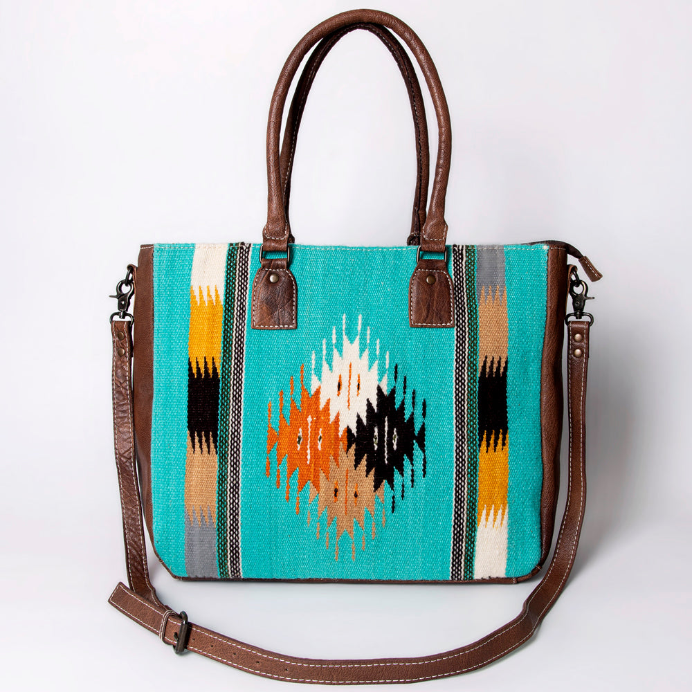 ADBG1005 American Darling Handwoven Saddle Blanket Tote Bag Genuine Leather Trim