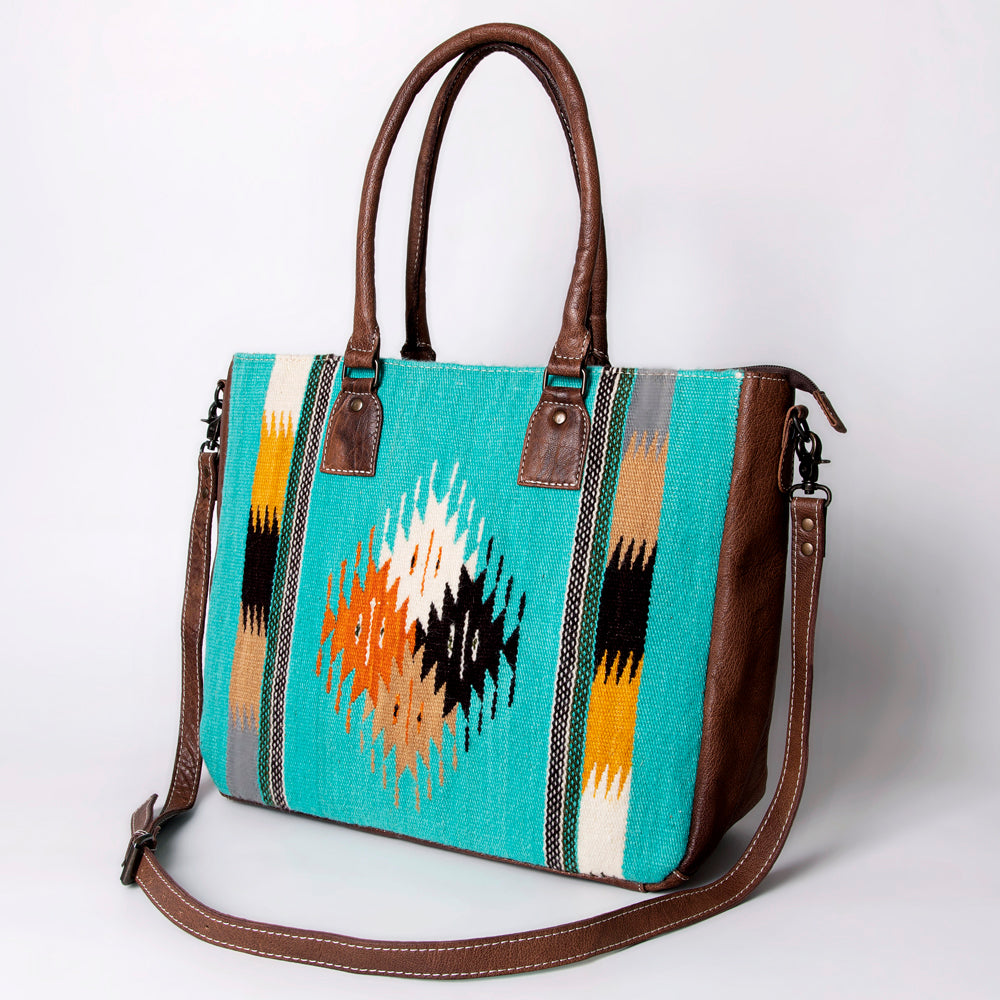 ADBG1005 American Darling Handwoven Saddle Blanket Tote Bag Genuine Leather Trim