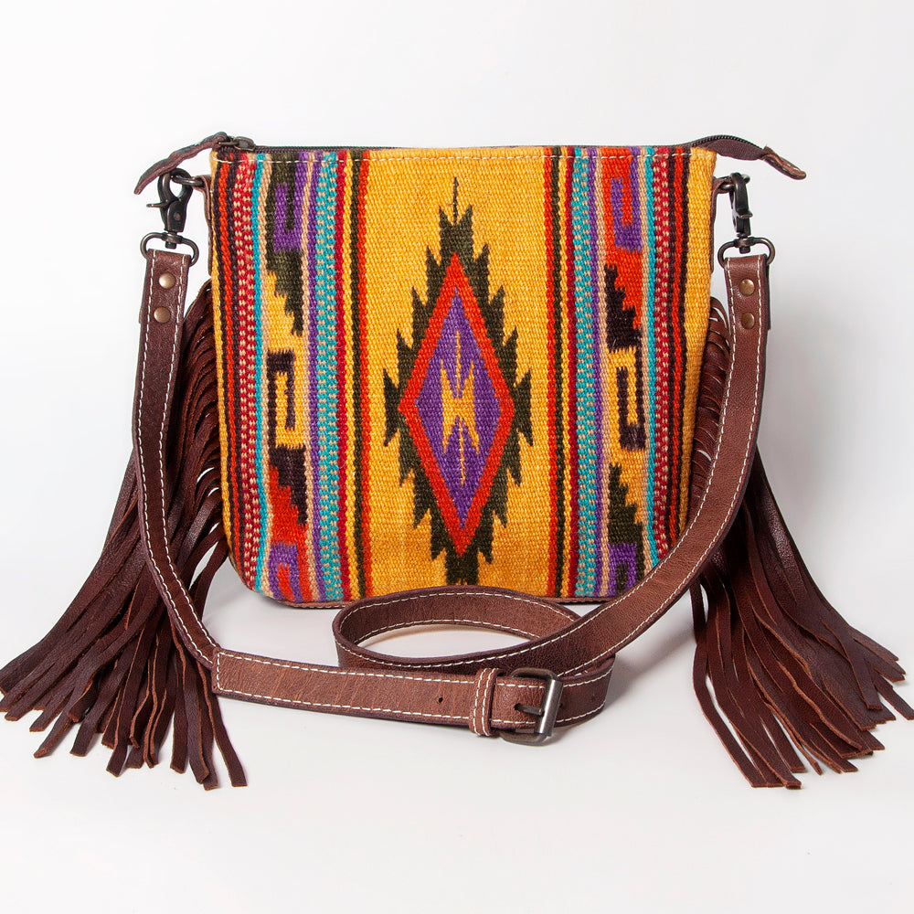 ADBG1007 American Darling Handwoven Saddle Blanket Fringe Crossbody Bag Genuine Leather