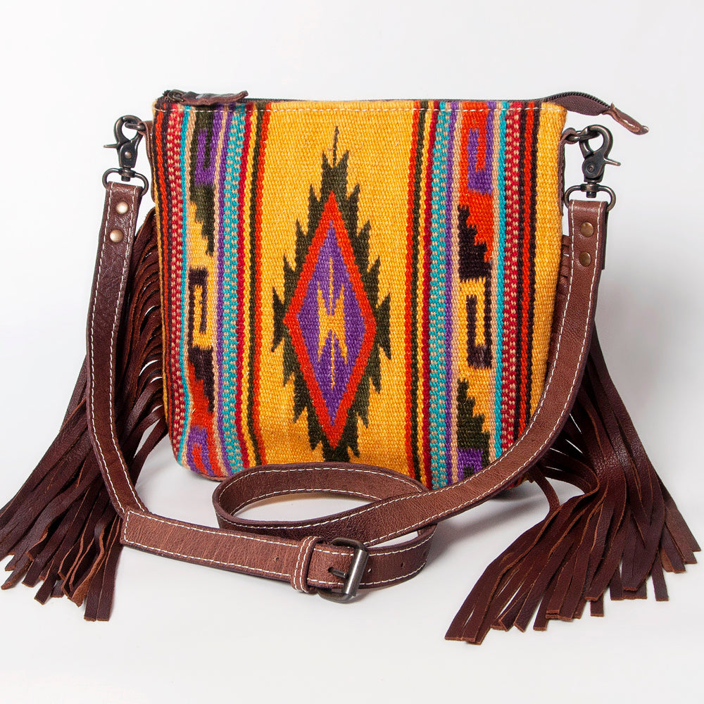 ADBG1007 American Darling Handwoven Saddle Blanket Fringe Crossbody Bag Genuine Leather