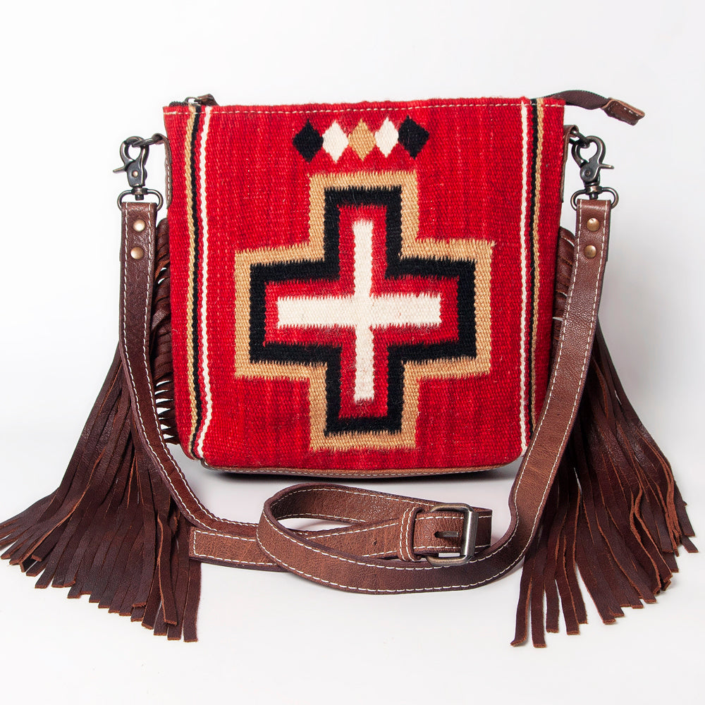 ADBG1007 American Darling Handwoven Saddle Blanket Fringe Crossbody Bag Genuine Leather