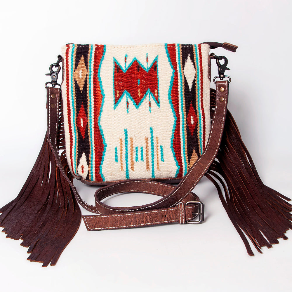 ADBG1007 American Darling Handwoven Saddle Blanket Fringe Crossbody Bag Genuine Leather