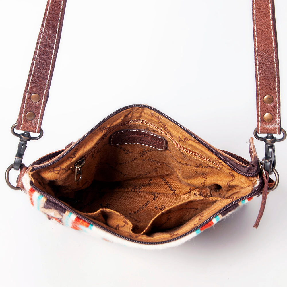 ADBG1007 American Darling Handwoven Saddle Blanket Fringe Crossbody Bag Genuine Leather