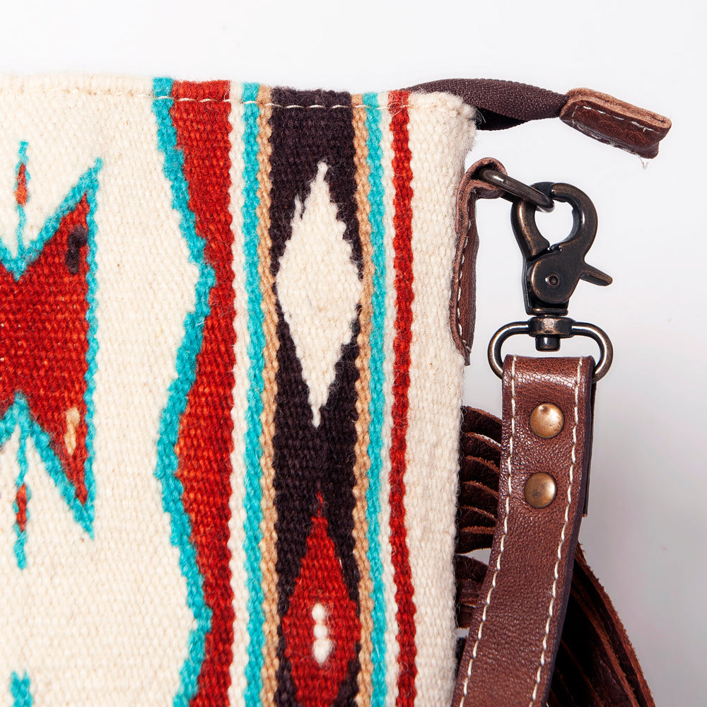 ADBG1007 American Darling Handwoven Saddle Blanket Fringe Crossbody Bag Genuine Leather