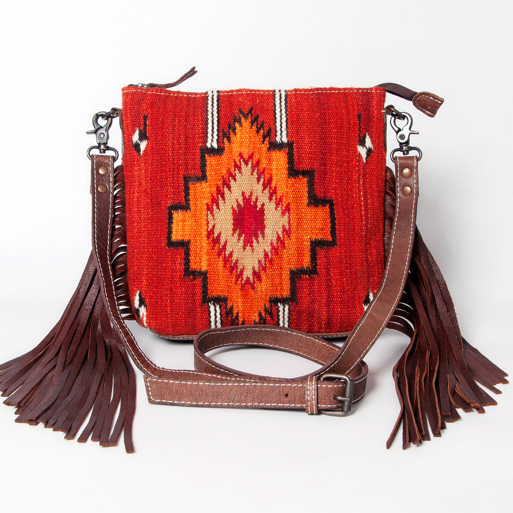 ADBG1007 American Darling Handwoven Saddle Blanket Fringe Crossbody Bag Genuine Leather
