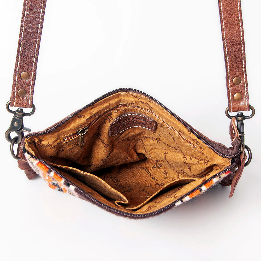 ADBG1007 American Darling Handwoven Saddle Blanket Fringe Crossbody Bag Genuine Leather