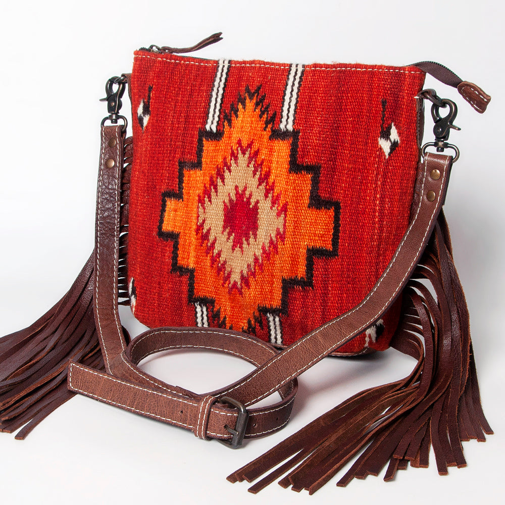 ADBG1007 American Darling Handwoven Saddle Blanket Fringe Crossbody Bag Genuine Leather