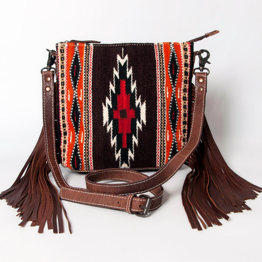 ADBG1007 American Darling Handwoven Saddle Blanket Fringe Crossbody Bag Genuine Leather
