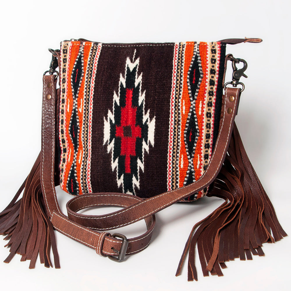 ADBG1007 American Darling Handwoven Saddle Blanket Fringe Crossbody Bag Genuine Leather
