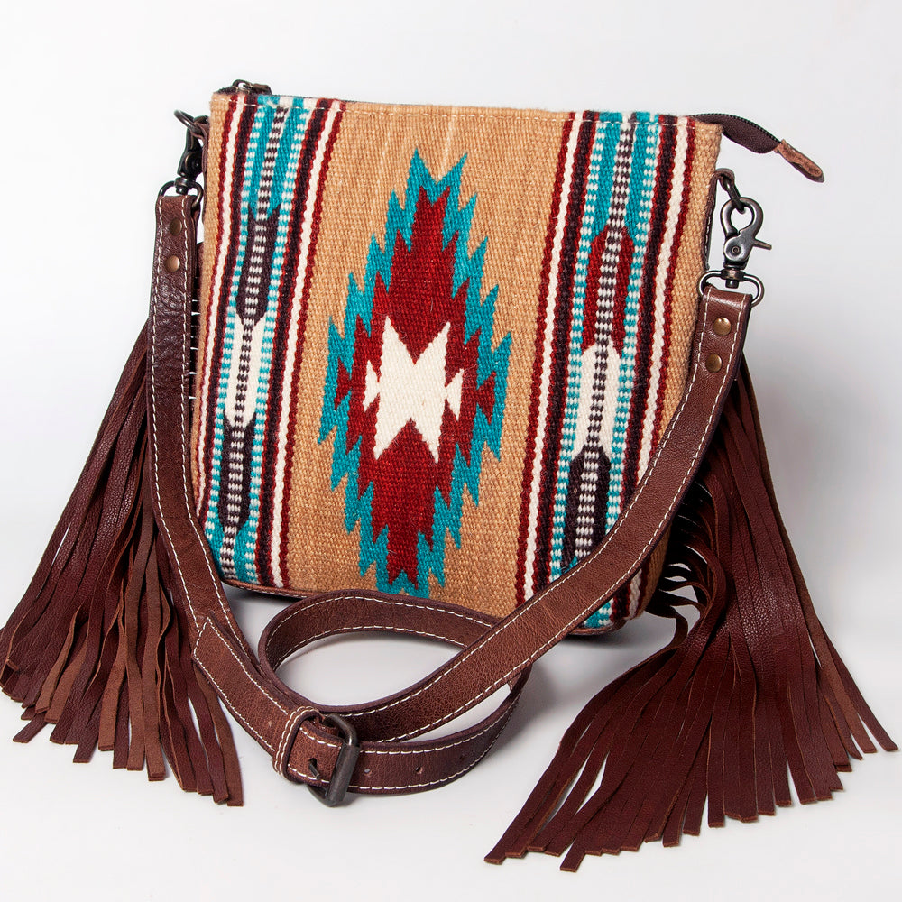 ADBG1007 American Darling Handwoven Saddle Blanket Fringe Crossbody Bag Genuine Leather