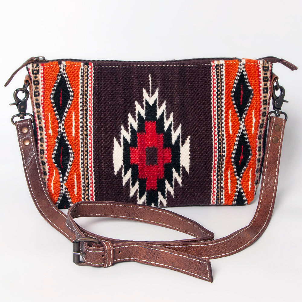 ADBG1008 American Darling Handwoven Saddle Blanket Crossbody Bag Genuine Leather Trim