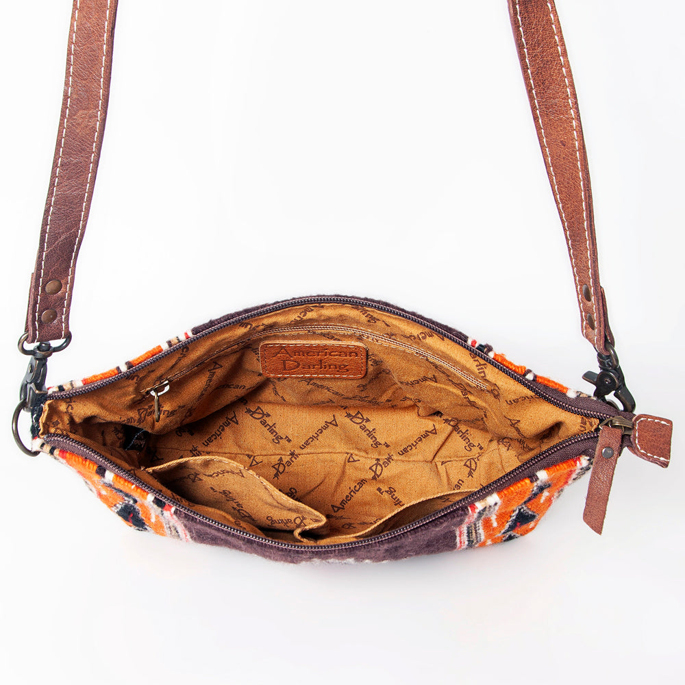 ADBG1008 American Darling Handwoven Saddle Blanket Crossbody Bag Genuine Leather Trim