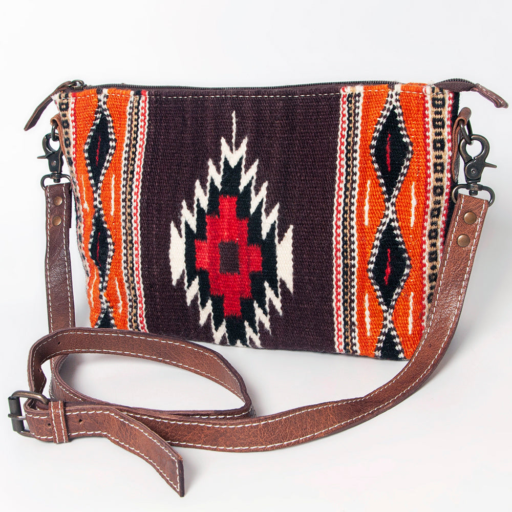 ADBG1008 American Darling Handwoven Saddle Blanket Crossbody Bag Genuine Leather Trim