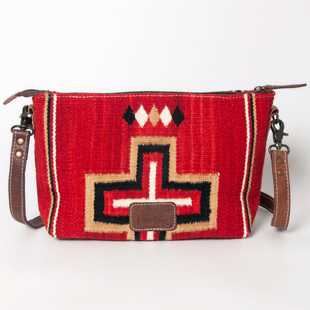 ADBG1008 American Darling Handwoven Saddle Blanket Crossbody Bag Genuine Leather Trim