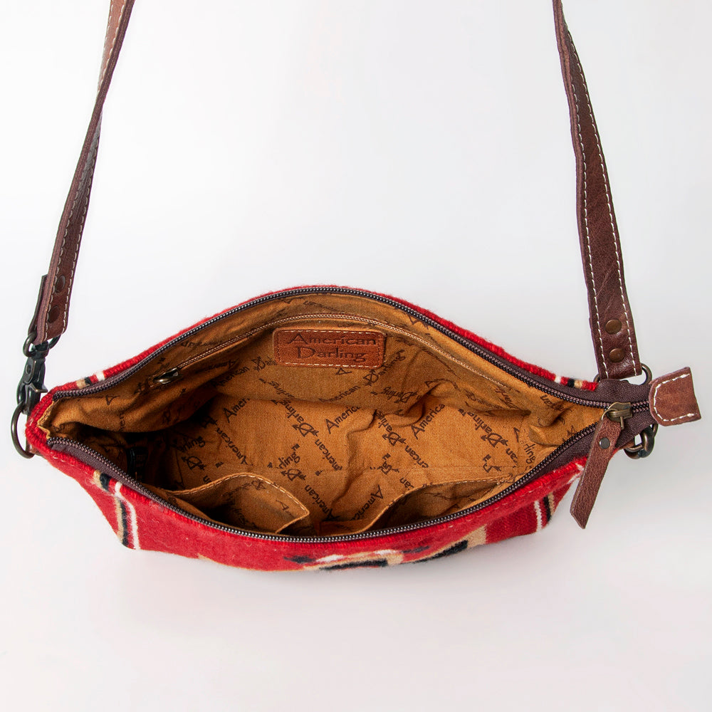 ADBG1008 American Darling Handwoven Saddle Blanket Crossbody Bag Genuine Leather Trim