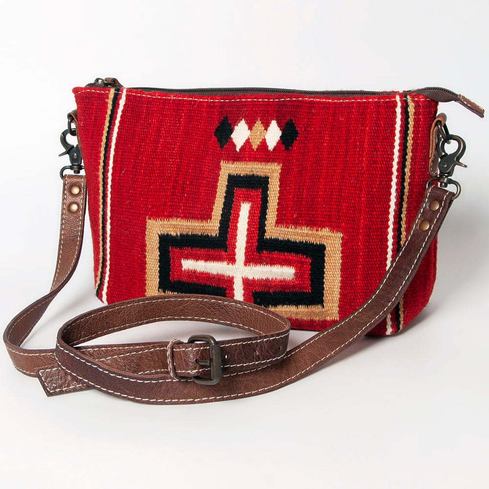 ADBG1008 American Darling Handwoven Saddle Blanket Crossbody Bag Genuine Leather Trim