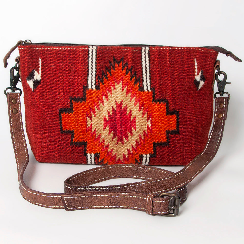 ADBG1008 American Darling Handwoven Saddle Blanket Crossbody Bag Genuine Leather Trim