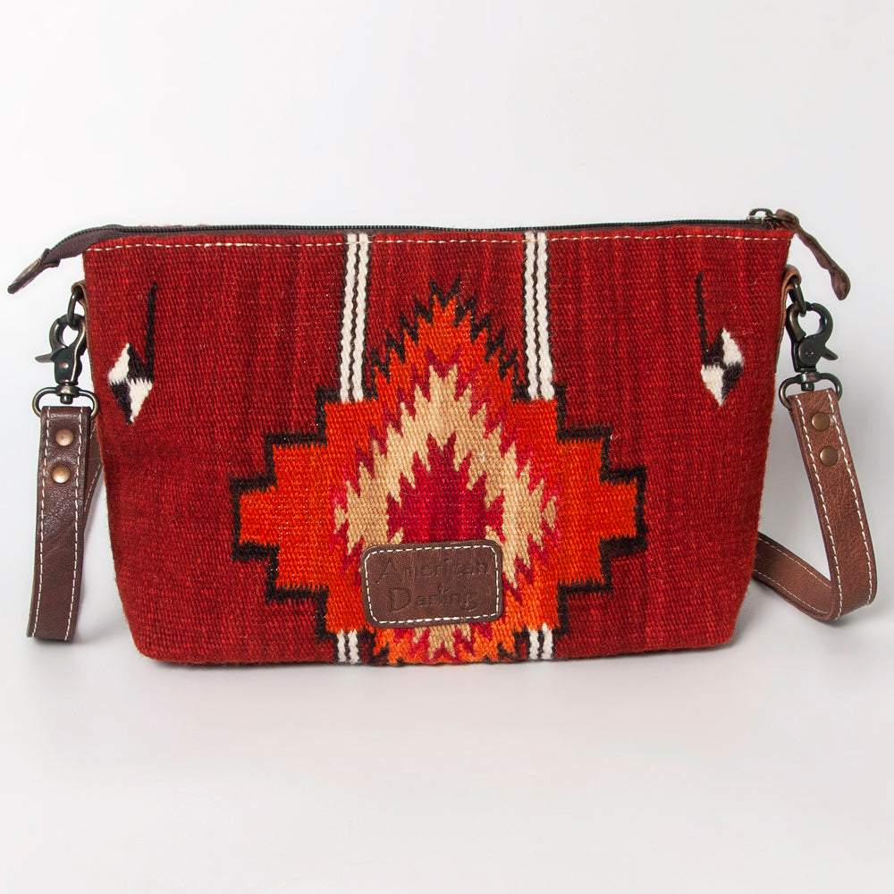 ADBG1008 American Darling Handwoven Saddle Blanket Crossbody Bag Genuine Leather Trim