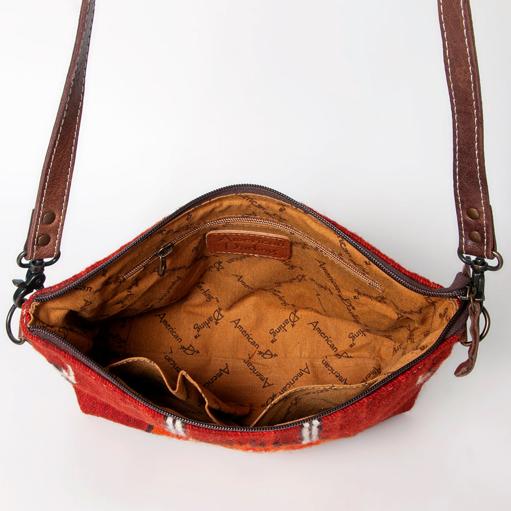 ADBG1008 American Darling Handwoven Saddle Blanket Crossbody Bag Genuine Leather Trim