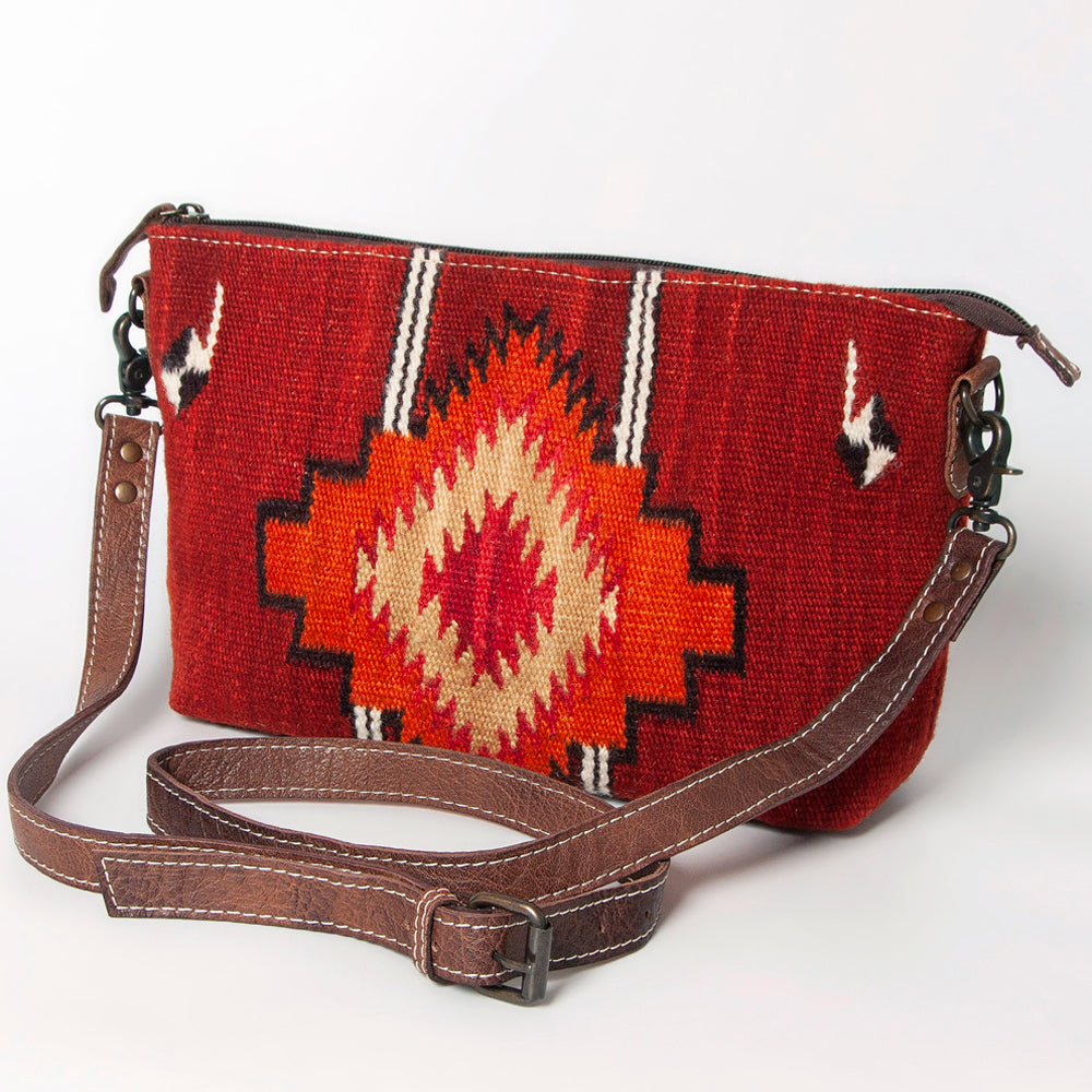 ADBG1008 American Darling Handwoven Saddle Blanket Crossbody Bag Genuine Leather Trim
