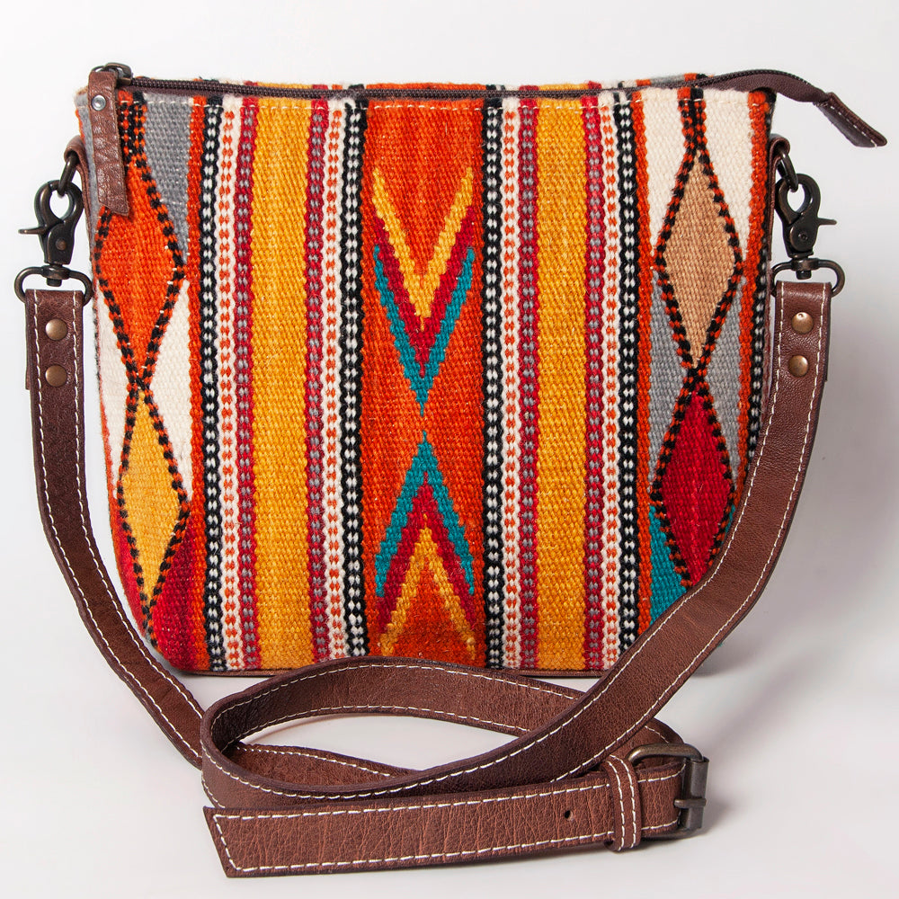 ADBG1009 American Darling Handwoven Saddle Blanket Crossbody Bag Genuine Leather