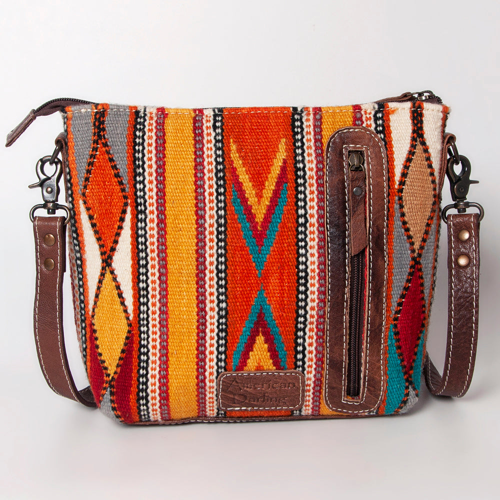 ADBG1009 American Darling Handwoven Saddle Blanket Crossbody Bag Genuine Leather