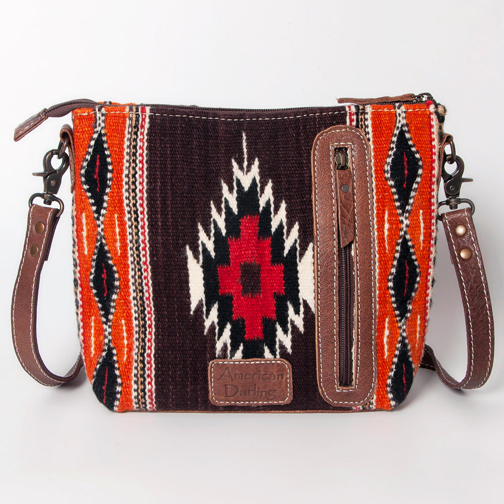 ADBG1009 American Darling Handwoven Saddle Blanket Crossbody Bag Genuine Leather