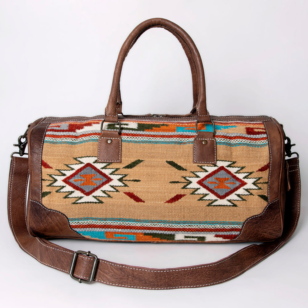 ADBG1012 American Darling Handwoven Saddle Blanket Leather Duffle Bag - Western Travel Tote