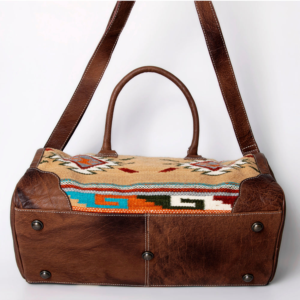 ADBG1012 American Darling Handwoven Saddle Blanket Leather Duffle Bag - Western Travel Tote