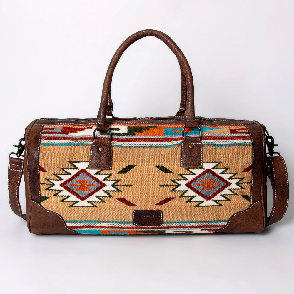 ADBG1012 American Darling Handwoven Saddle Blanket Leather Duffle Bag - Western Travel Tote