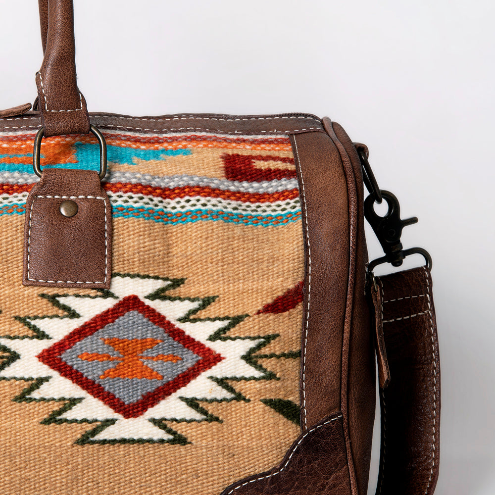 ADBG1012 American Darling Handwoven Saddle Blanket Leather Duffle Bag Western Travel Tote