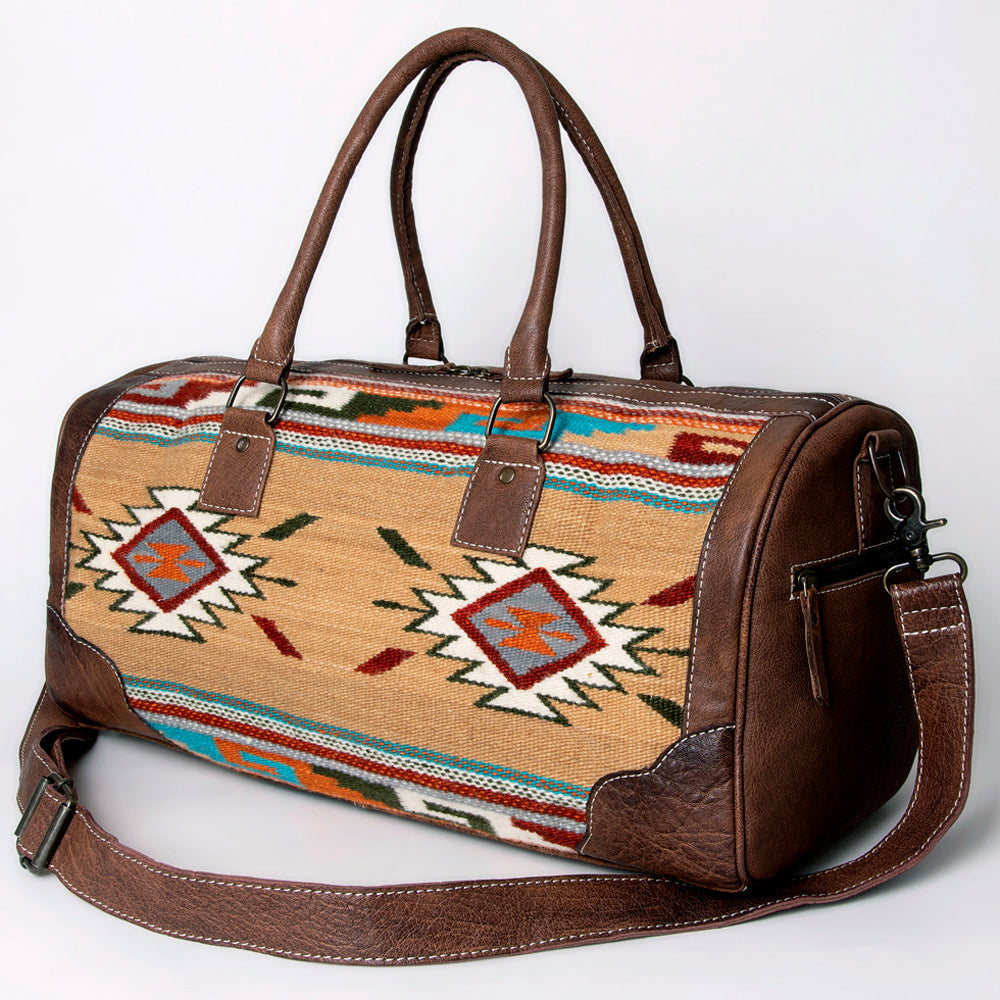 ADBG1012 American Darling Handwoven Saddle Blanket Leather Duffle Bag - Western Travel Tote