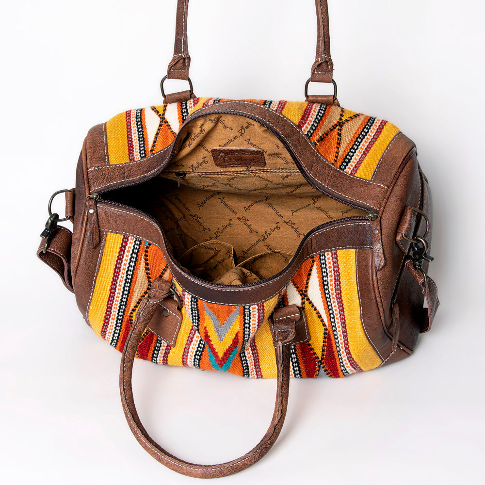 ADBG1012 American Darling Handwoven Saddle Blanket Leather Duffle Bag Western Travel Tote