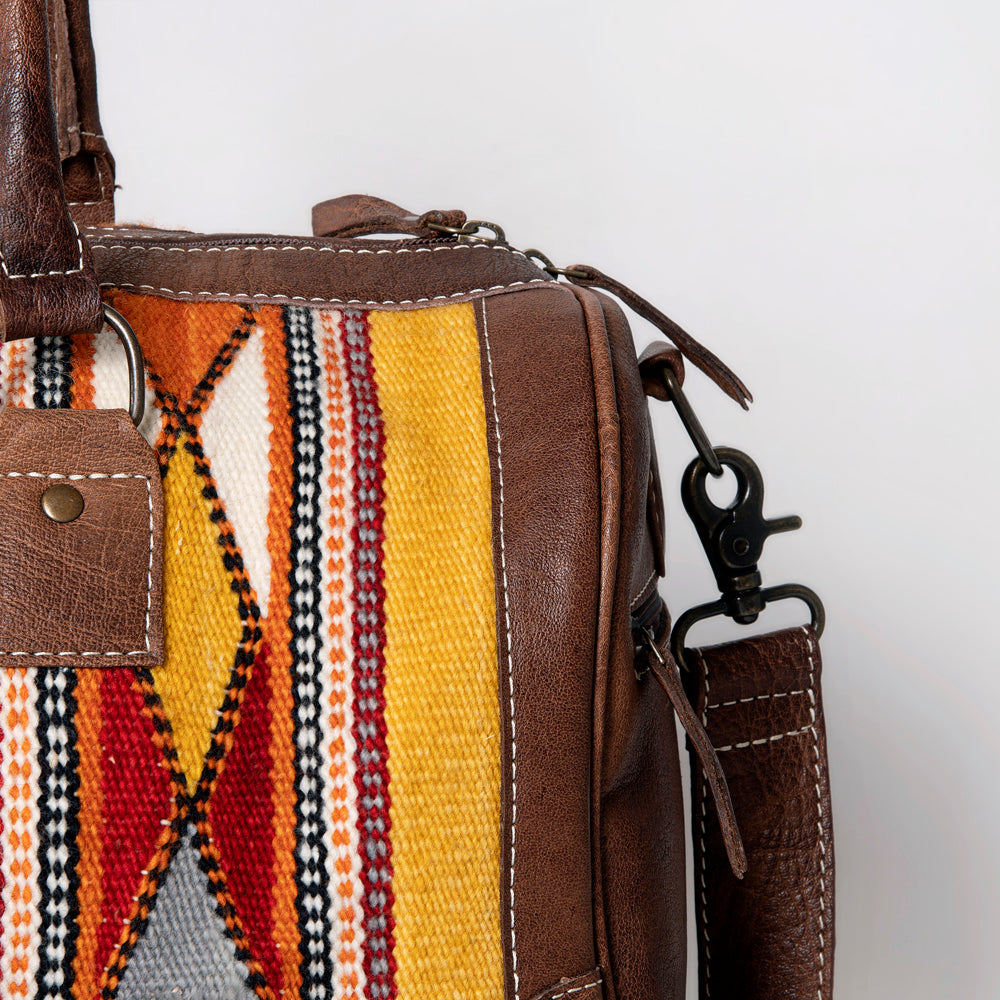 ADBG1012 American Darling Handwoven Saddle Blanket Leather Duffle Bag Western Travel Tote