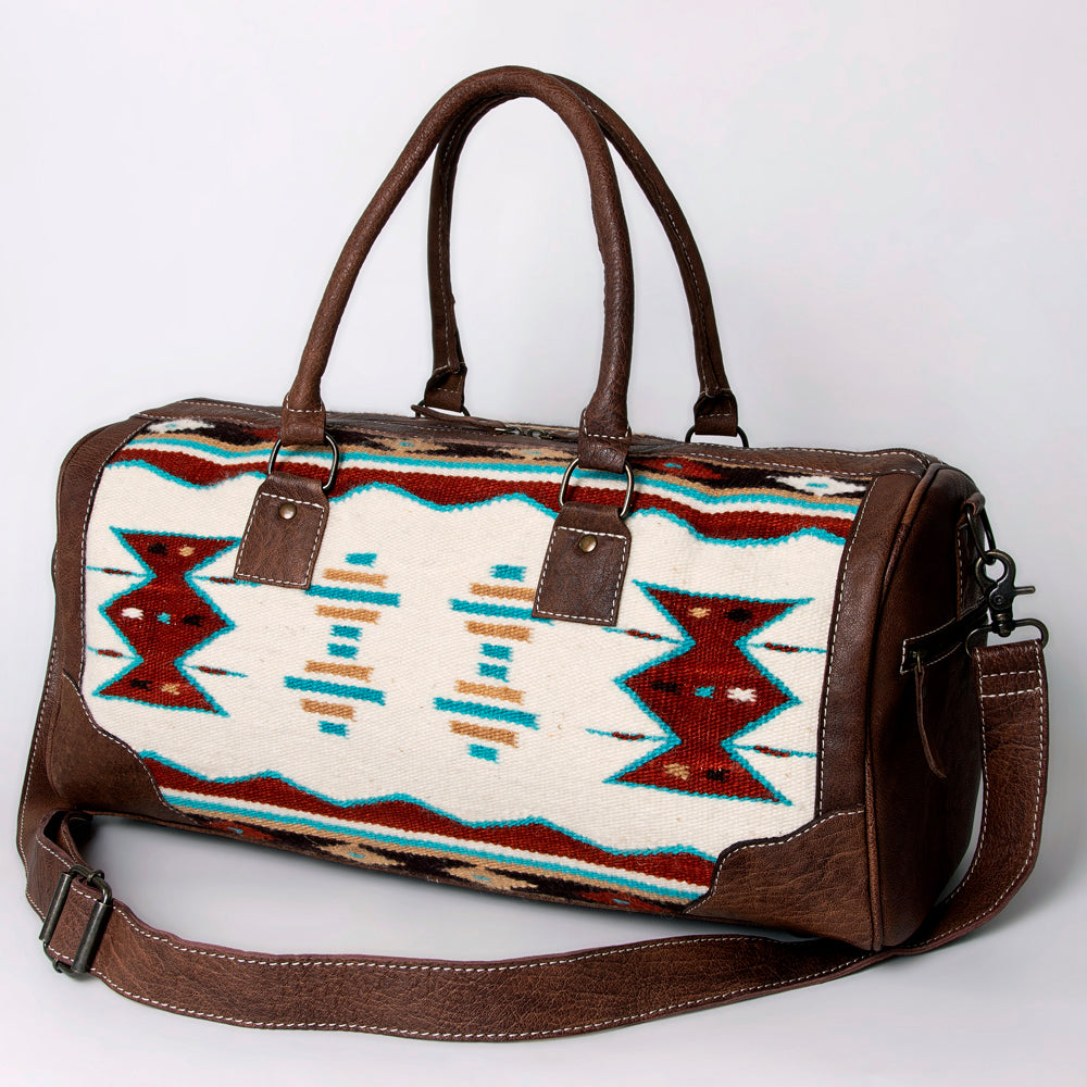 ADBG1012 American Darling Handwoven Saddle Blanket Leather Duffle Bag Western Travel Tote