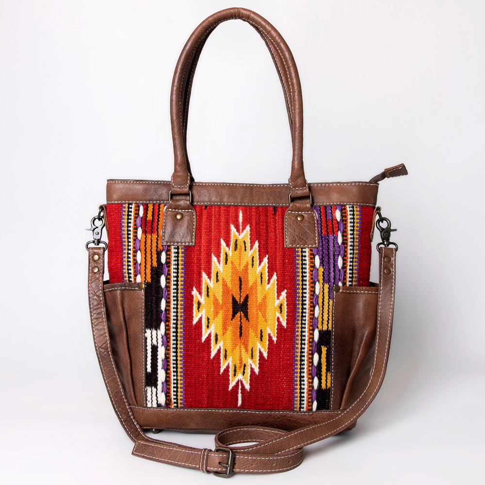 ADBG1013 American Darling Handwoven Saddle Blanket Leather Tote Bag - Western Style